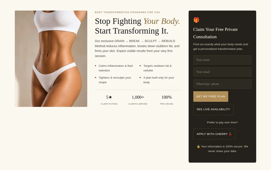 Andrea Skin & Body landing page